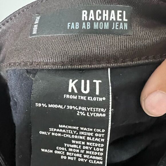 Kut From The Kloth Chocolate Rachael Fab Ab Coated Raw Hem Mom Jeans 16L - Picture 8 of 10